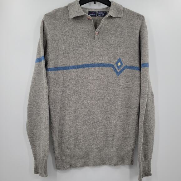 Daniel Hechter sweater gray and blue 100% lambswool size L - Picture 1 of 6